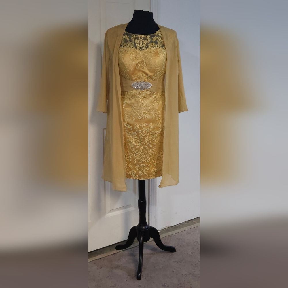 Gold Embroidered Knee Length Dress W/ Cover